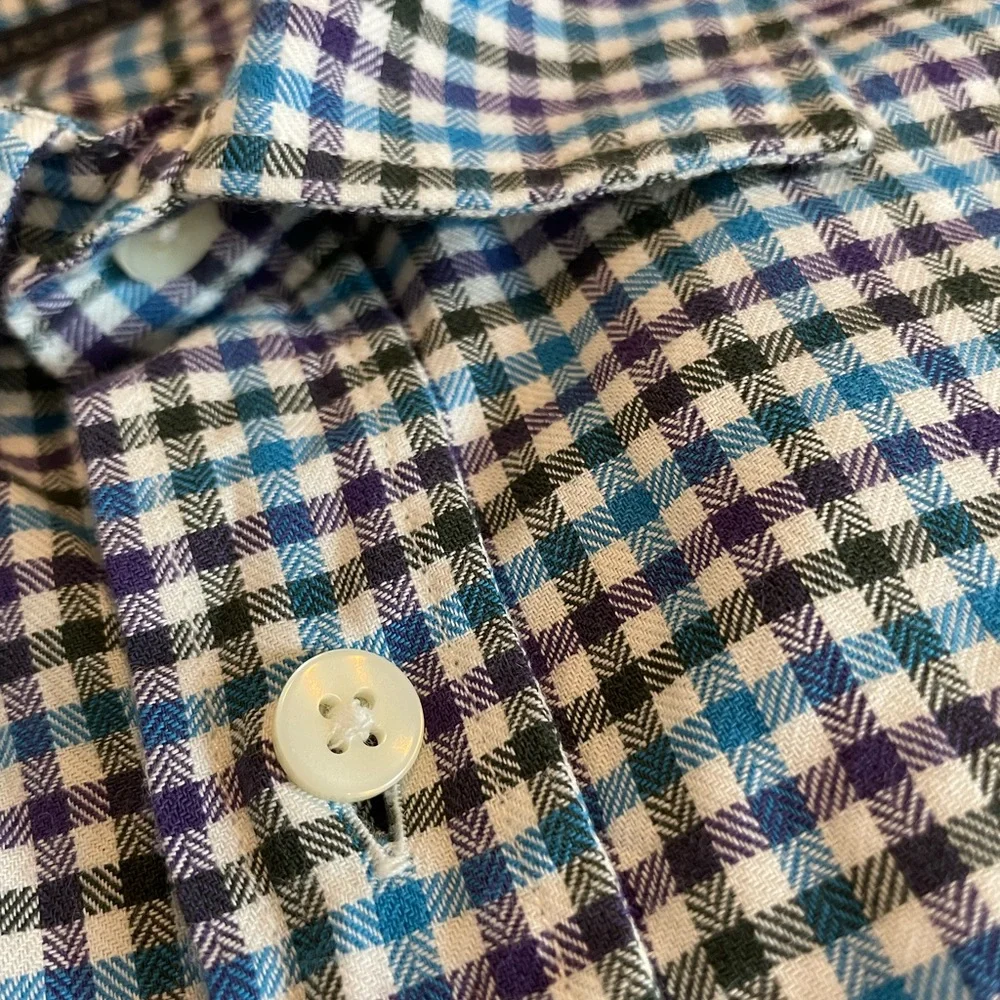 MASON’S Micro Brushed Cotton Mini Check‎ Spread Collar Shirt in Multi Size XXL